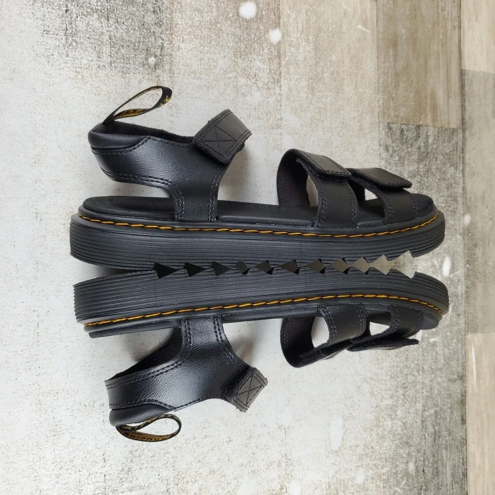 Dr Martens Kids Klaire Sandals Sz 6 Dark Black Hook And Loop Adjustable Straps
